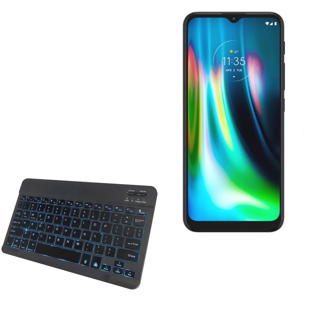 BoxWave Keyboard Compatible with Motorola Moto G9 - SlimKeys Bluetooth Keyboard - with Backlight, Portable Slim LED 7 Colors - Jet Black