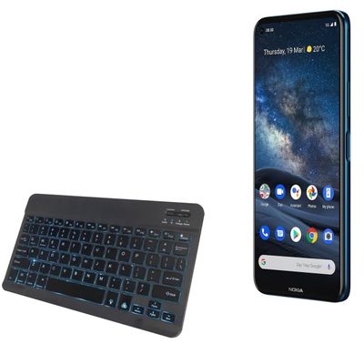 BoxWave Keyboard Compatible with Nokia 8.3 5G - SlimKeys Bluetooth Keyboard - with Backlight, Portable Slim LED 7 Colors - Jet Black