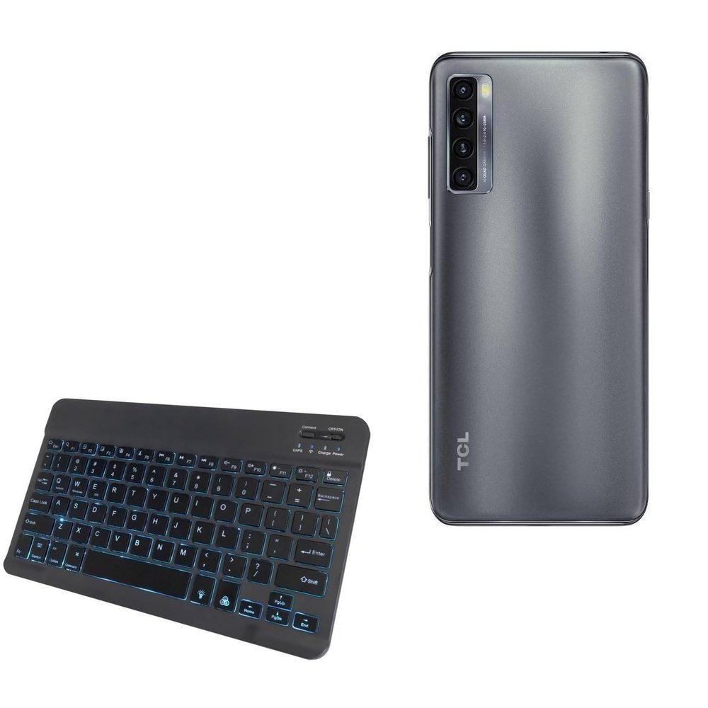 BoxWave Keyboard Compatible with TCL 20L - SlimKeys Bluetooth Keyboard - with Backlight, Portable Slim LED 7 Colors - Jet Black