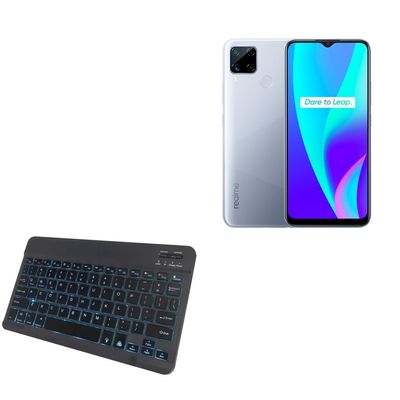 BoxWave Keyboard Compatible with Realme C17 - SlimKeys Bluetooth Keyboard - with Backlight, Portable Slim LED 7 Colors - Jet Black