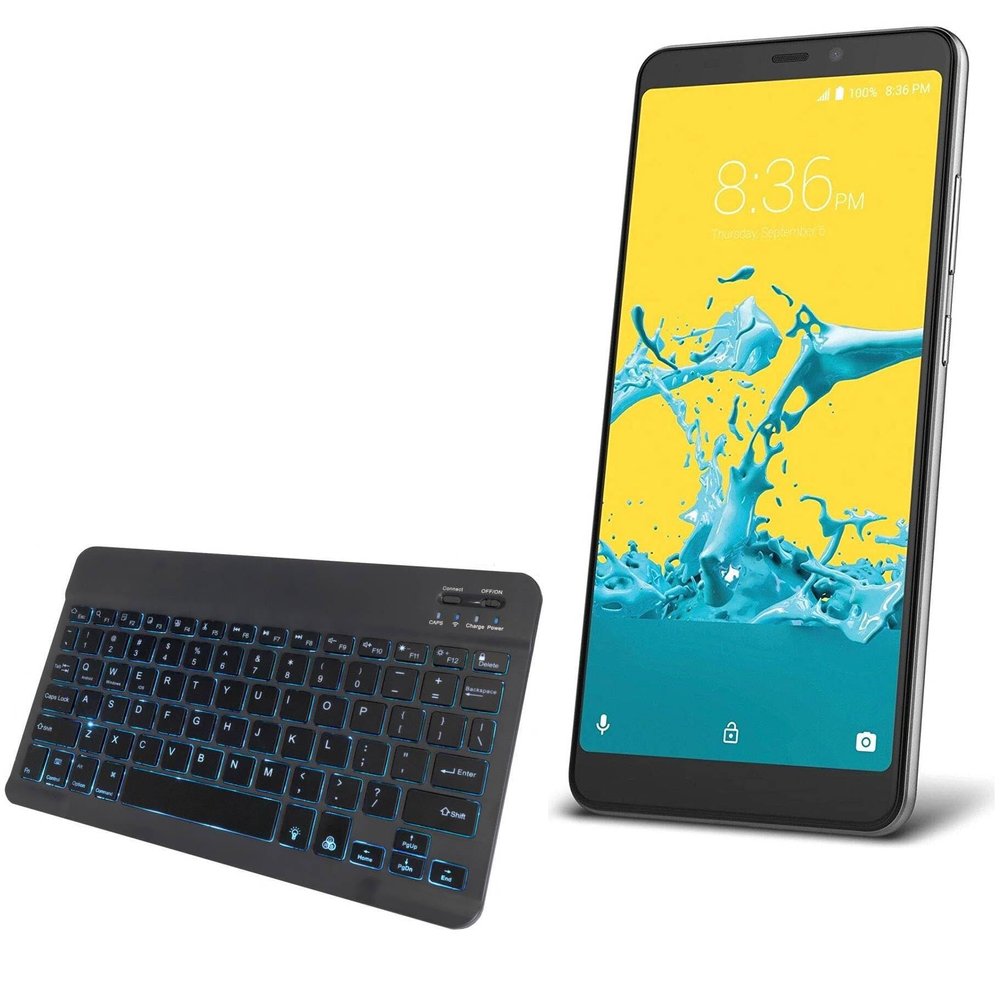 BoxWave Keyboard Compatible with ZTE Blade Max 2s - SlimKeys Bluetooth Keyboard - with Backlight, Portable Slim LED 7 Colors - Jet Black