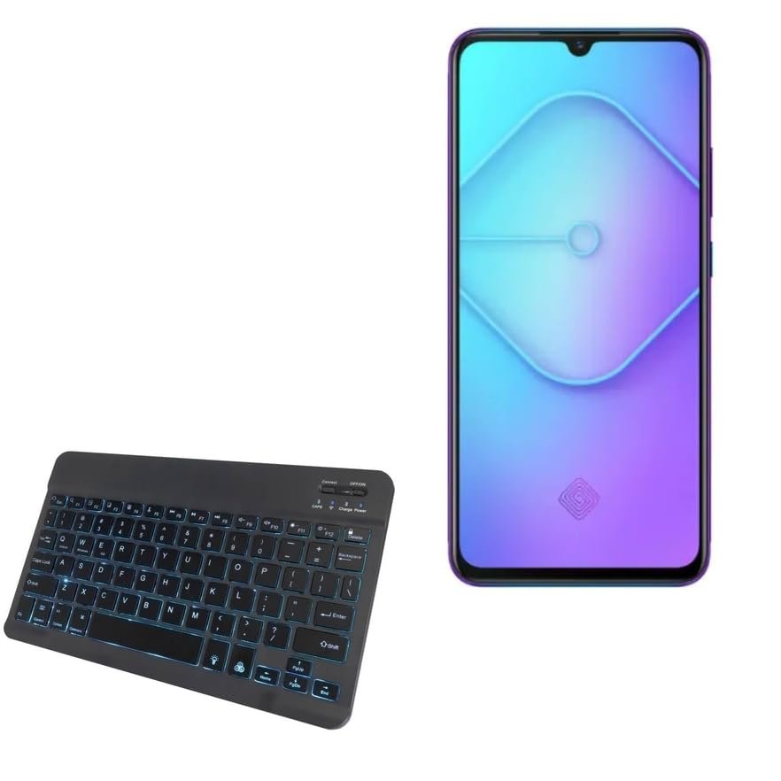 BoxWave Keyboard Compatible with Oppo F15 - SlimKeys Bluetooth Keyboard - with Backlight, Portable Slim LED 7 Colors - Jet Black