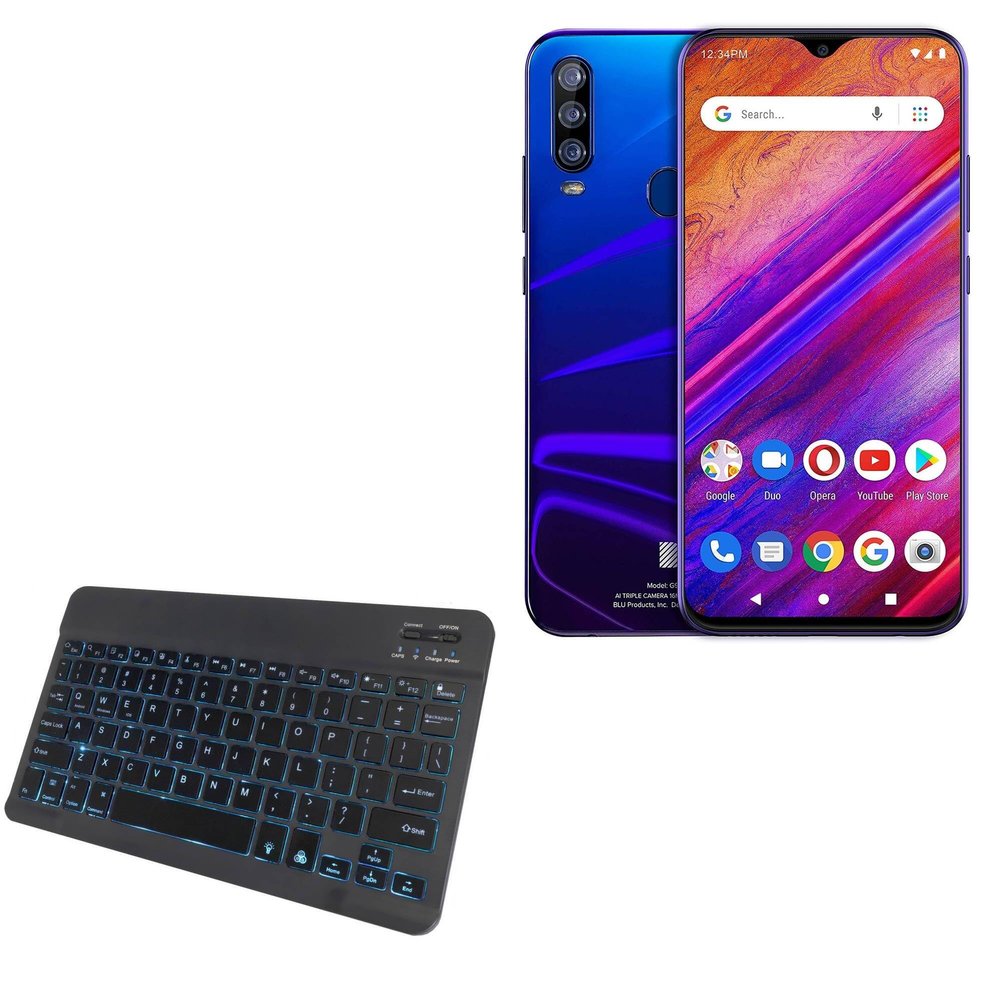 BoxWave Keyboard Compatible with BLU G9 Pro - SlimKeys Bluetooth Keyboard - with Backlight, Portable Slim LED 7 Colors - Jet Black