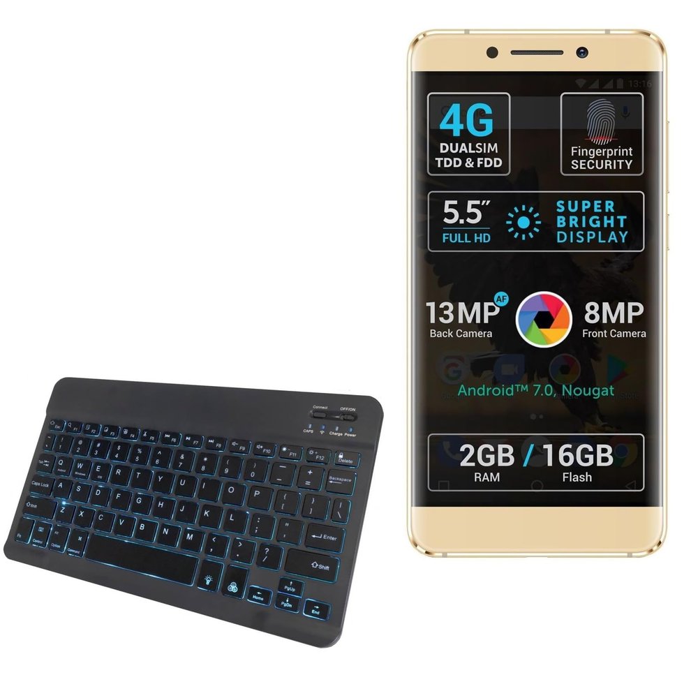 BoxWave Keyboard Compatible with Allview P8 Pro - SlimKeys Bluetooth Keyboard - with Backlight, Portable Slim LED 7 Colors - Jet Black