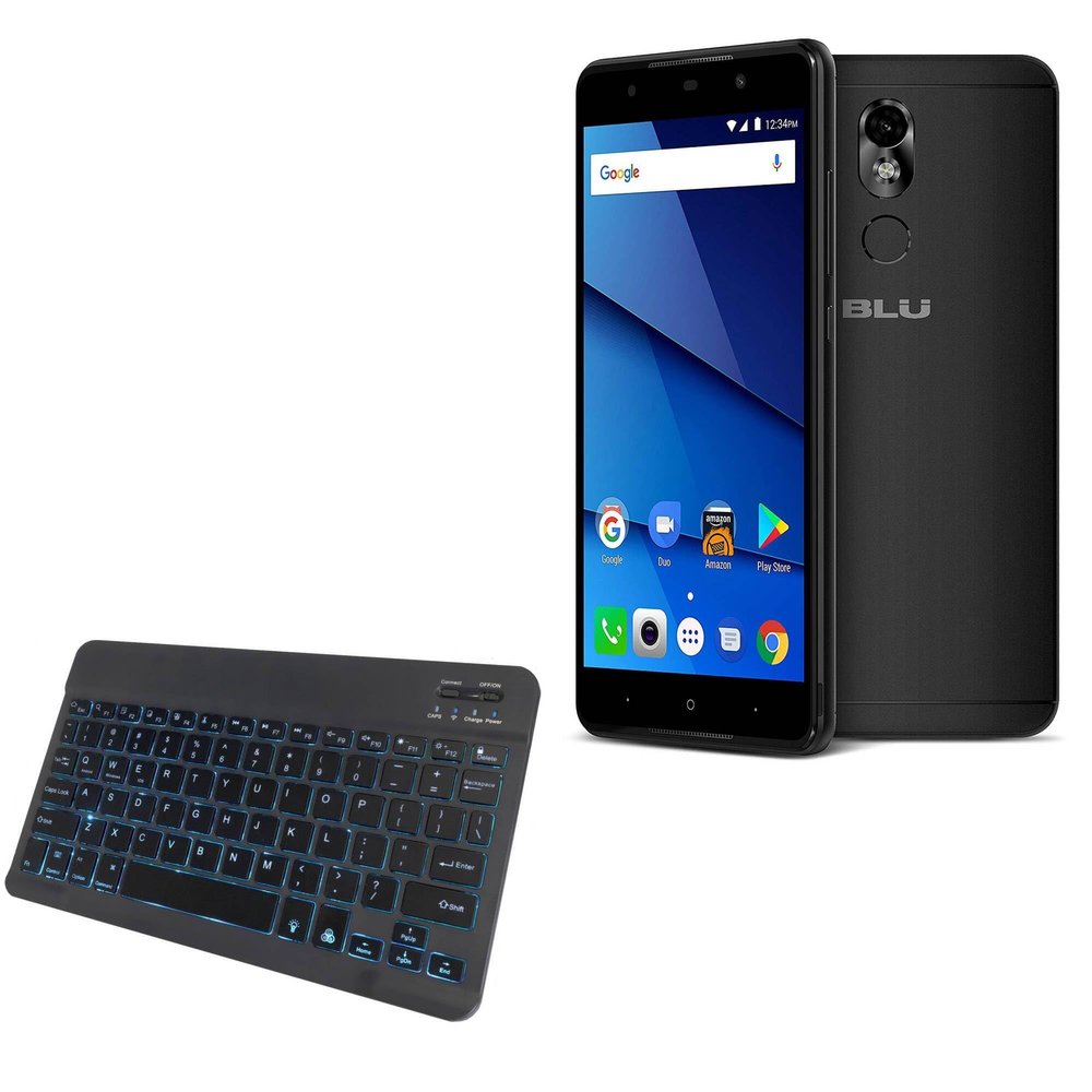 BoxWave Keyboard Compatible with BLU Grand 5.5 HD - SlimKeys Bluetooth Keyboard - with Backlight, Portable Slim LED 7 Colors - Jet Black