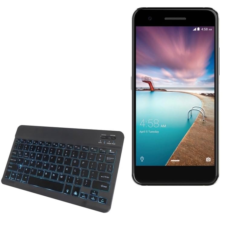 BoxWave Keyboard Compatible with ZTE V870 - SlimKeys Bluetooth Keyboard - with Backlight, Portable Slim LED 7 Colors - Jet Black