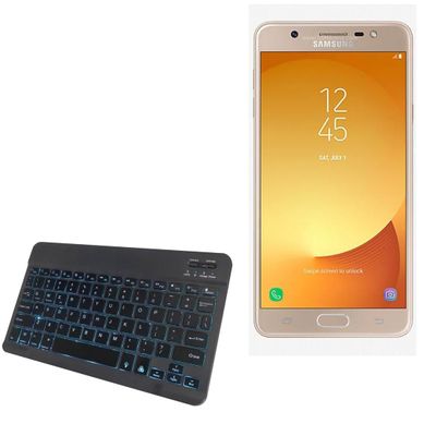 BoxWave Keyboard Compatible with Samsung Galaxy J7 Max - SlimKeys Bluetooth Keyboard - with Backlight, Portable Slim LED 7 Colors - Jet Black