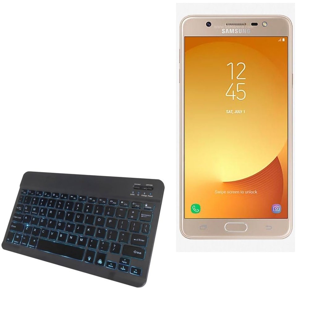 BoxWave Keyboard Compatible with Samsung Galaxy J7 Max - SlimKeys Bluetooth Keyboard - with Backlight, Portable Slim LED 7 Colors - Jet Black