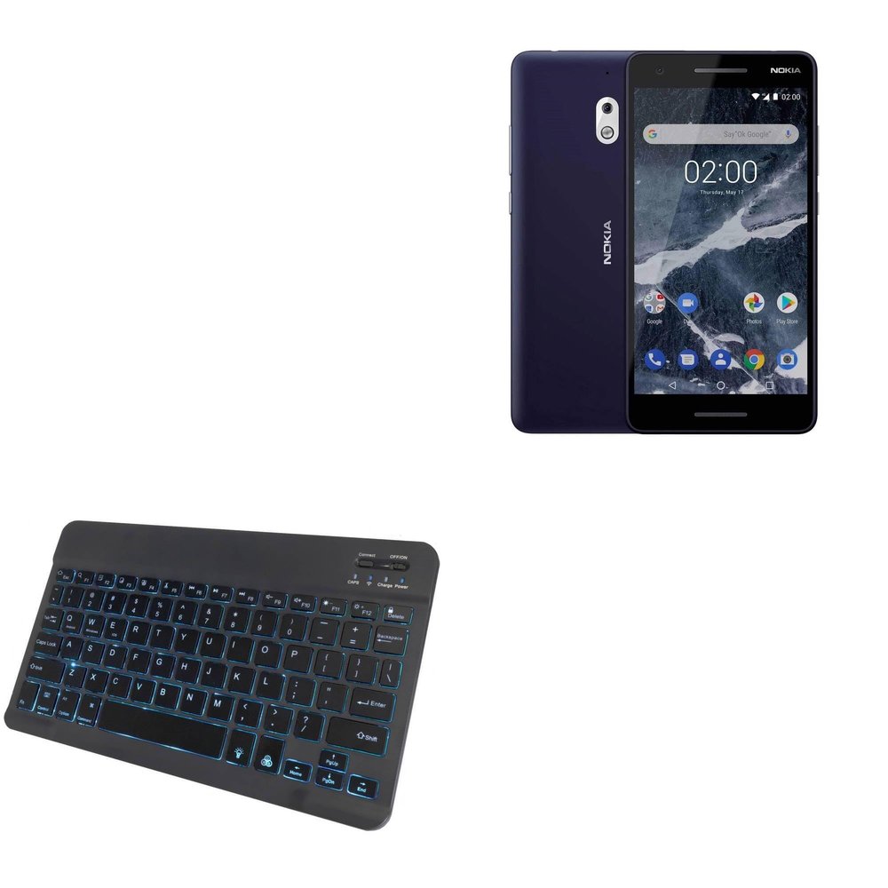 BoxWave Keyboard Compatible with Nokia 2.1 - SlimKeys Bluetooth Keyboard - with Backlight, Portable Slim LED 7 Colors - Jet Black