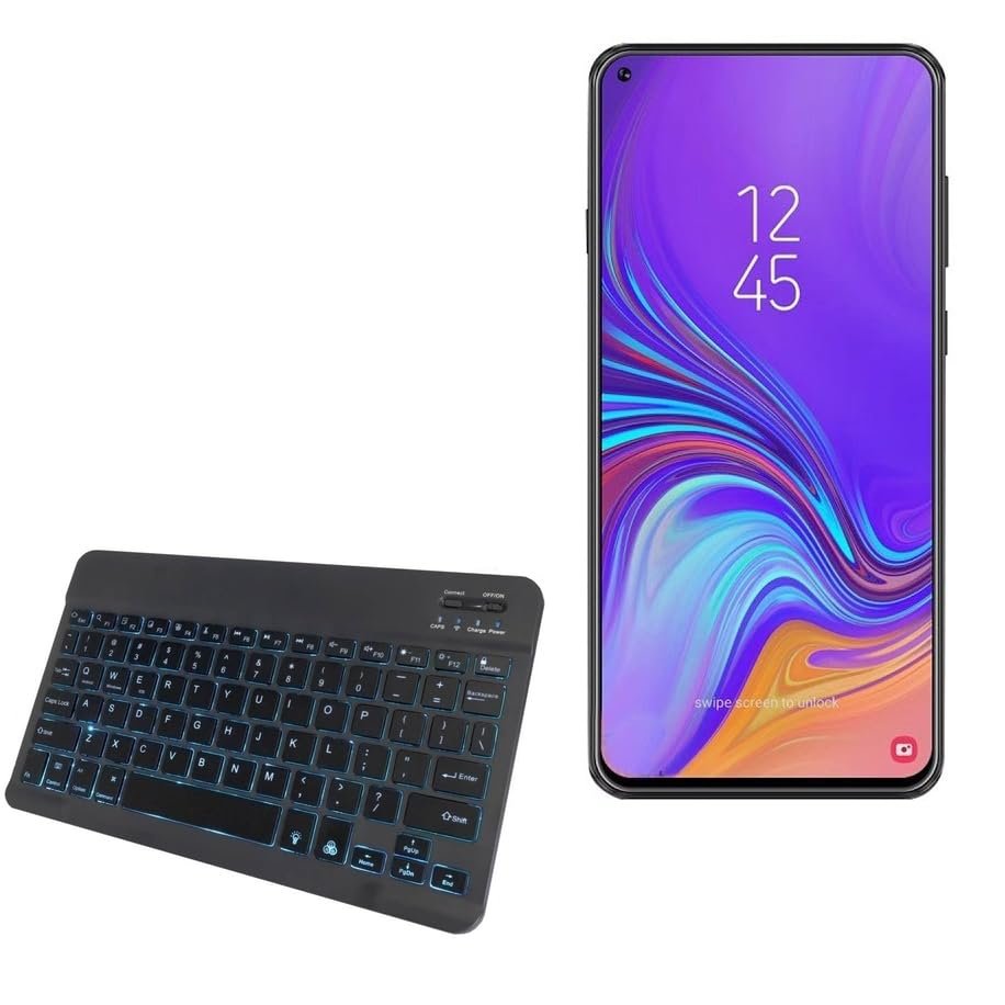 BoxWave Keyboard Compatible with Samsung Galaxy A60 - SlimKeys Bluetooth Keyboard - with Backlight, Portable Slim LED 7 Colors - Jet Black