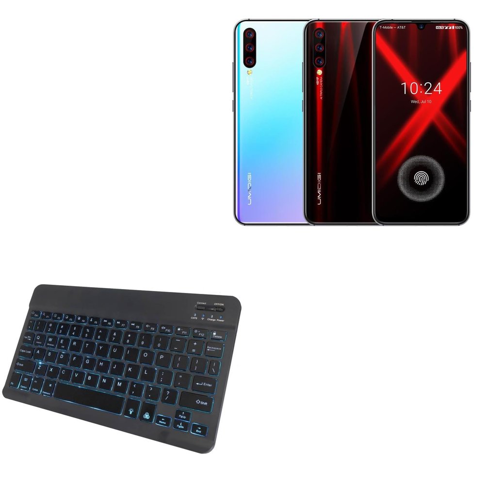 BoxWave Keyboard Compatible with Umidigi X - SlimKeys Bluetooth Keyboard - with Backlight, Portable Slim LED 7 Colors - Jet Black