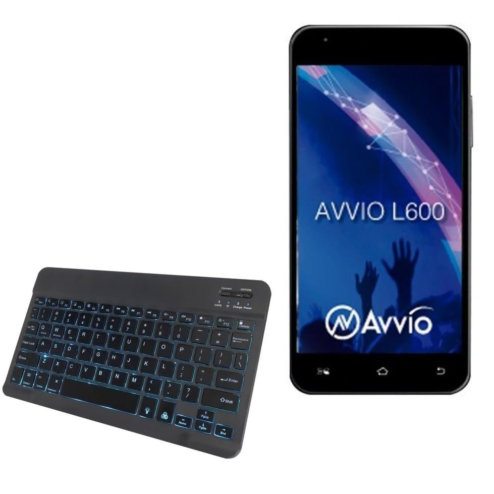BoxWave Keyboard Compatible with Avvio L600 - SlimKeys Bluetooth Keyboard - with Backlight, Portable Slim LED 7 Colors - Jet Black
