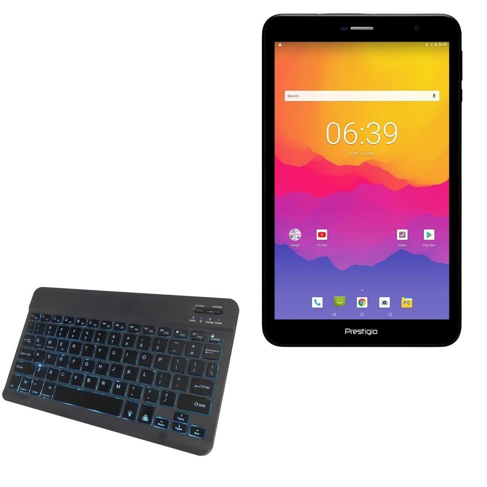 BoxWave Keyboard Compatible with Prestigio Grace 3778 3G - SlimKeys Bluetooth Keyboard - with Backlight, Portable Slim LED 7 Colors - Jet Black