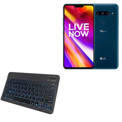 BoxWave Keyboard Compatible with LG V40 ThinQ - SlimKeys Bluetooth Keyboard - with Backlight, Portable Slim LED 7 Colors - Jet Black