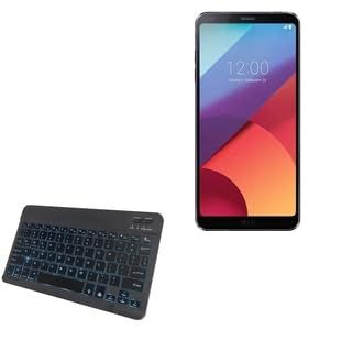 BoxWave Keyboard Compatible with LG Q6+ - SlimKeys Bluetooth Keyboard - with Backlight, Portable Slim LED 7 Colors - Jet Black