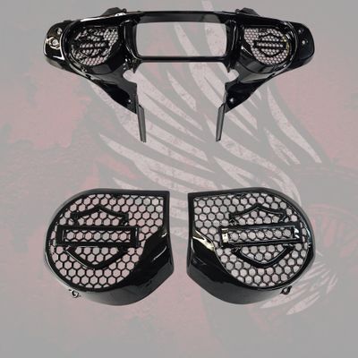 24+ Street Glide inner fairing Speaker grill with shield emblem large honeycomb