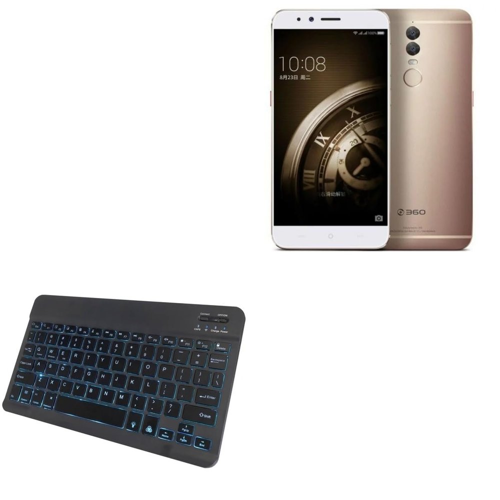 BoxWave Keyboard Compatible with 360 Q5 Plus - SlimKeys Bluetooth Keyboard - with Backlight, Portable Slim LED 7 Colors - Jet Black