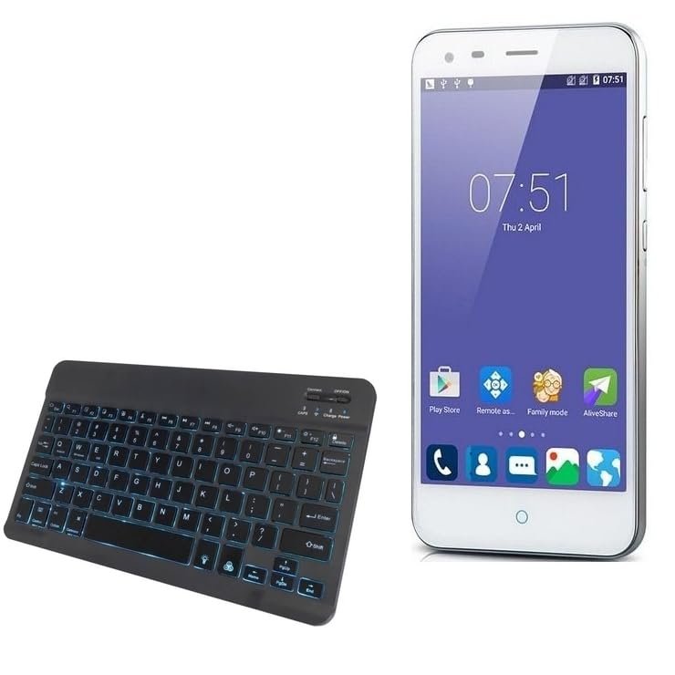 BoxWave Keyboard Compatible with ZTE Blade L6 - SlimKeys Bluetooth Keyboard - with Backlight, Portable Slim LED 7 Colors - Jet Black