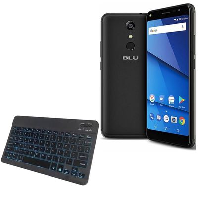 BoxWave Keyboard Compatible with BLU Studio View - SlimKeys Bluetooth Keyboard - with Backlight, Portable Slim LED 7 Colors - Jet Black