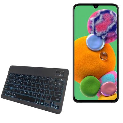 BoxWave Keyboard Compatible with Samsung Galaxy A90 5G - SlimKeys Bluetooth Keyboard - with Backlight, Portable Slim LED 7 Colors - Jet Black