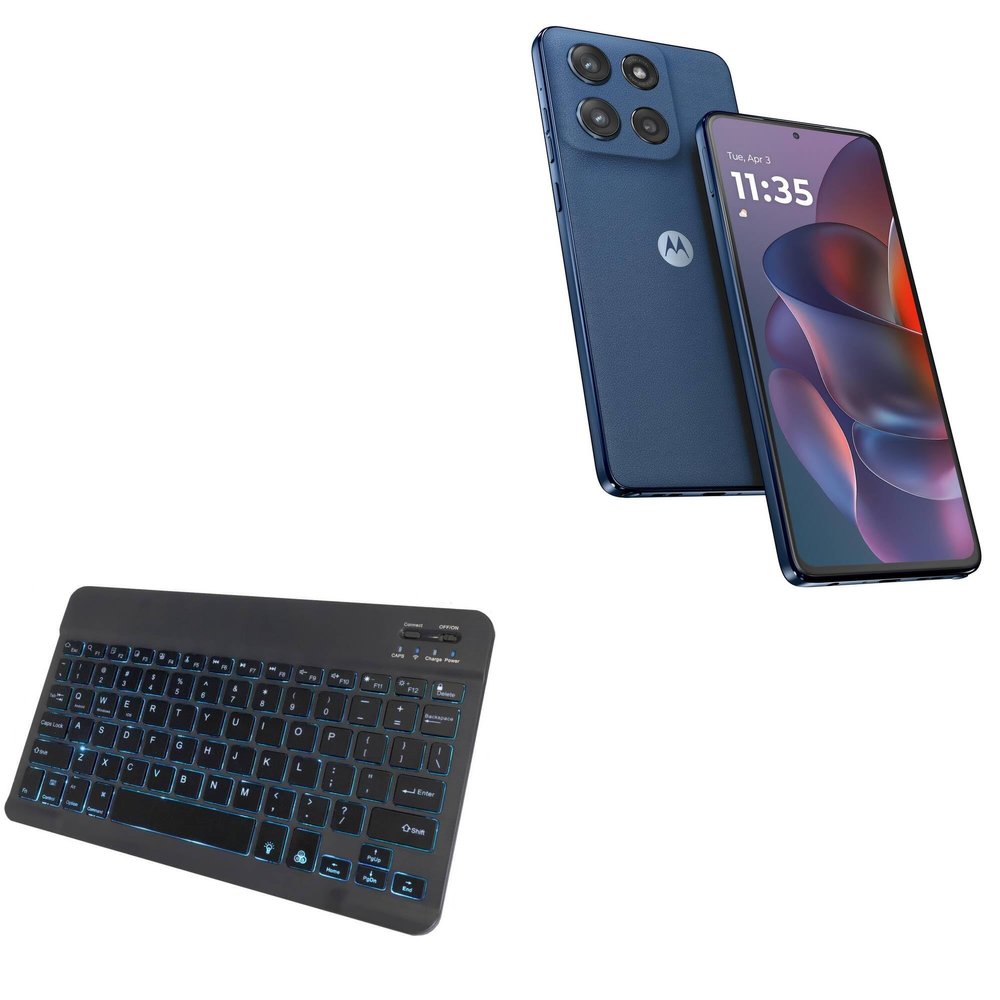 BoxWave Keyboard Compatible with Motorola Moto G Stylus 5G (2025) - SlimKeys Bluetooth Keyboard - with Backlight, Portable Slim LED 7 Colors - Jet Black