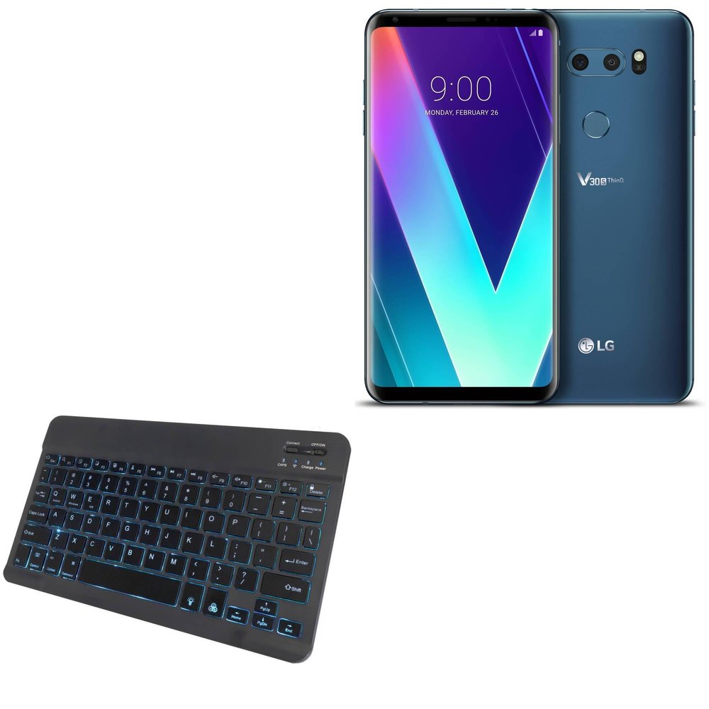 BoxWave Keyboard Compatible with LG V30S ThinQ - SlimKeys Bluetooth Keyboard - with Backlight, Portable Slim LED 7 Colors - Jet Black