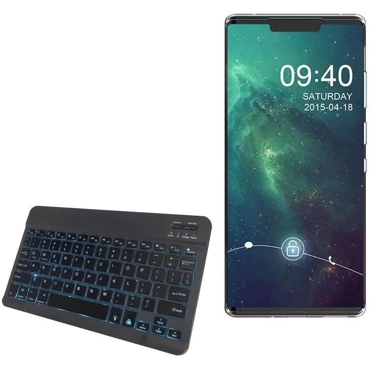 BoxWave Keyboard Compatible with Huawei Mate 30 - SlimKeys Bluetooth Keyboard - with Backlight, Portable Slim LED 7 Colors - Jet Black