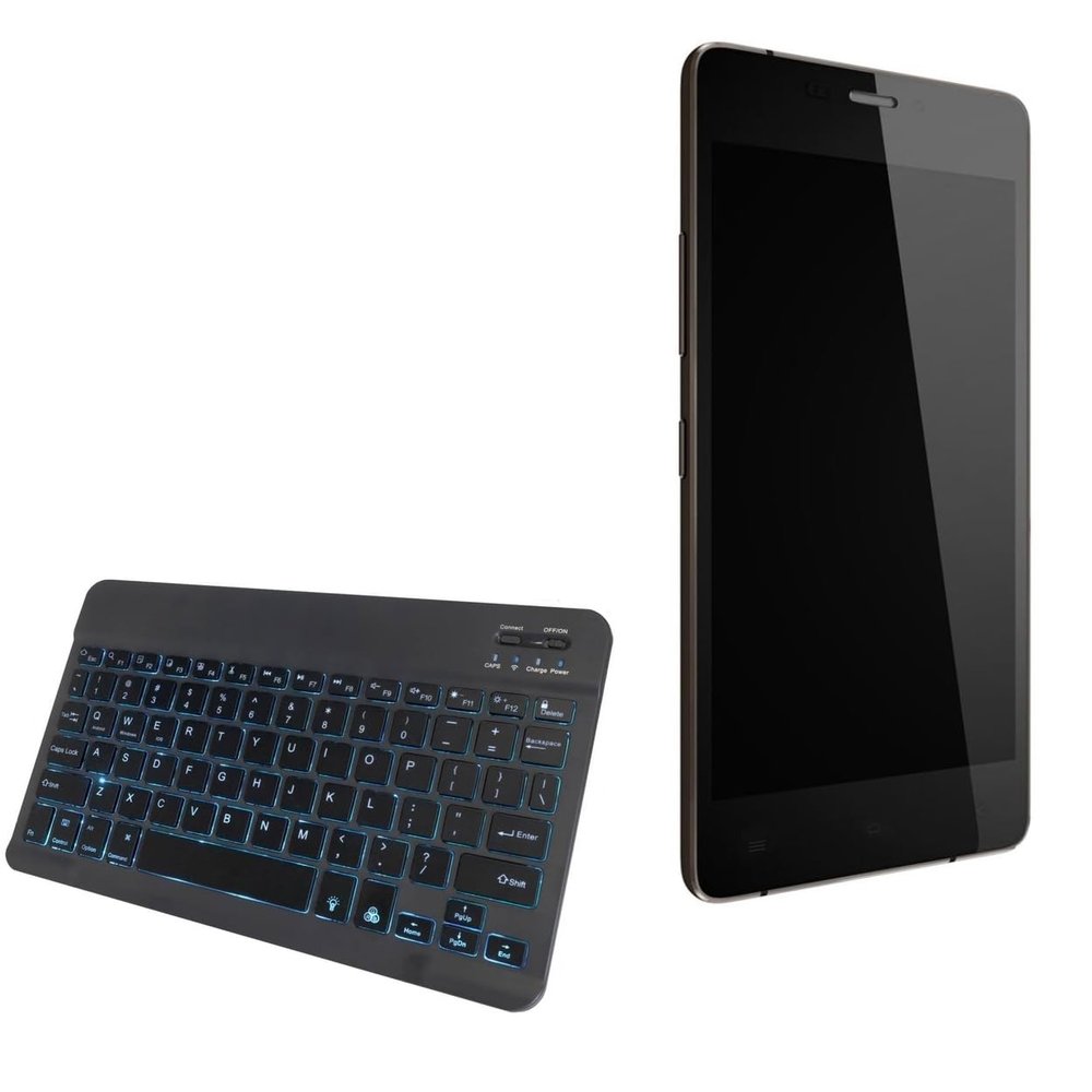 BoxWave Keyboard Compatible with Gionee S5.1 Pro - SlimKeys Bluetooth Keyboard - with Backlight, Portable Slim LED 7 Colors - Jet Black