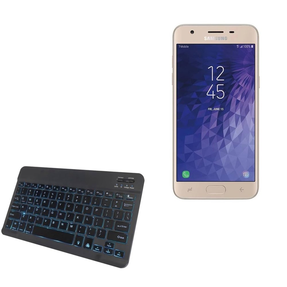 BoxWave Keyboard Compatible with Samsung Galaxy J3 Star - SlimKeys Bluetooth Keyboard - with Backlight, Portable Slim LED 7 Colors - Jet Black
