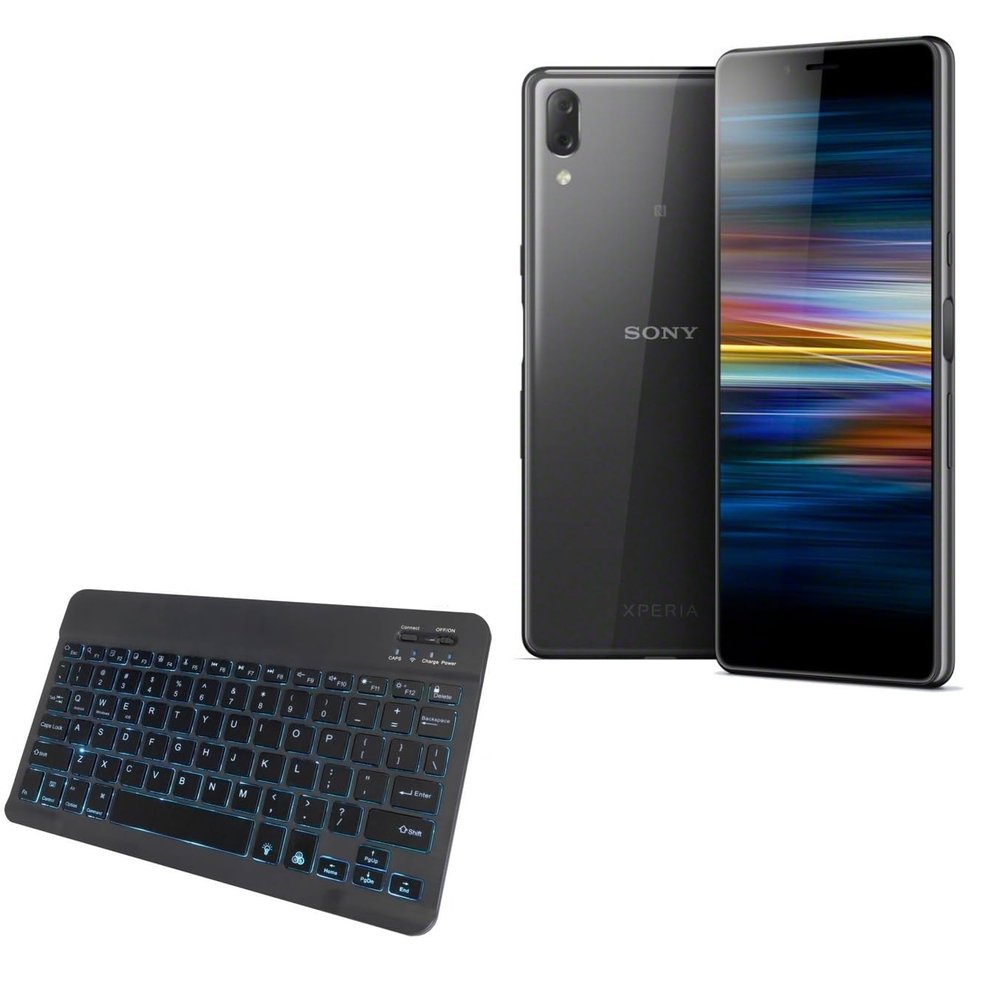 BoxWave Keyboard Compatible with Sony Xperia L3 - SlimKeys Bluetooth Keyboard - with Backlight, Portable Slim LED 7 Colors - Jet Black