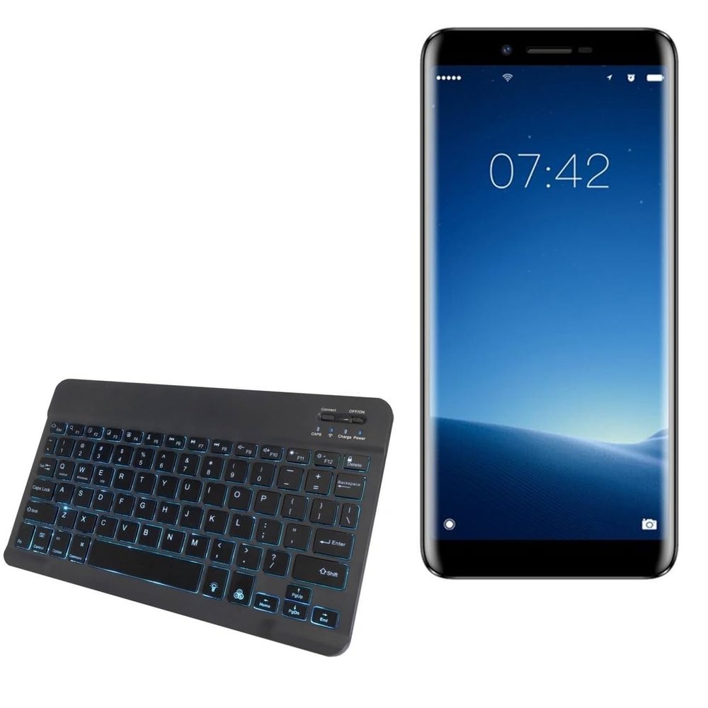 BoxWave Keyboard Compatible with AllCall Rio S - SlimKeys Bluetooth Keyboard - with Backlight, Portable Slim LED 7 Colors - Jet Black