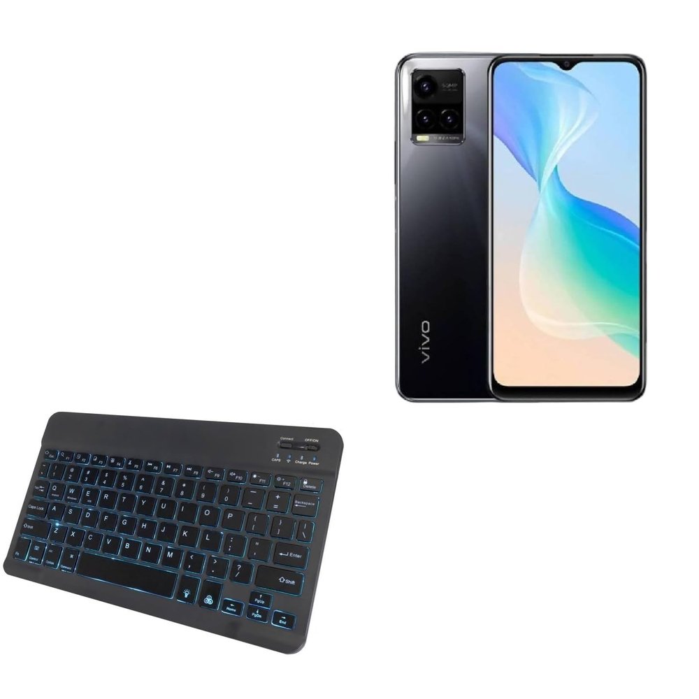 BoxWave Keyboard Compatible with vivo Y33 - SlimKeys Bluetooth Keyboard - with Backlight, Portable Slim LED 7 Colors - Jet Black
