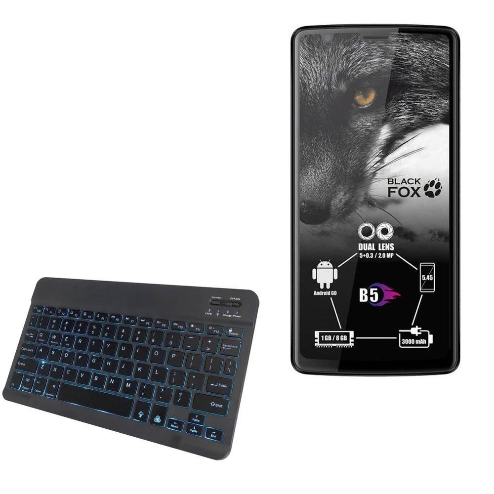 BoxWave Keyboard Compatible with Black Fox B5 - SlimKeys Bluetooth Keyboard - with Backlight, Portable Slim LED 7 Colors - Jet Black