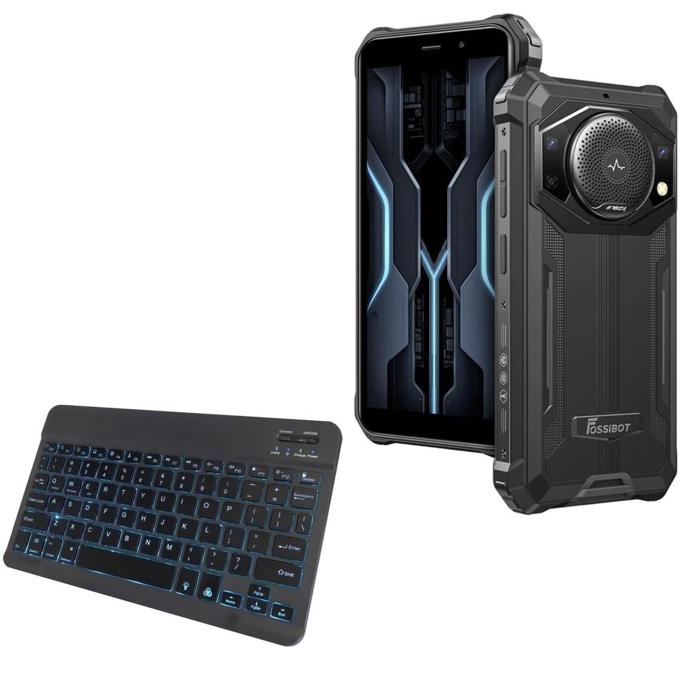 BoxWave Keyboard Compatible with Doogee F3 Pro - SlimKeys Bluetooth Keyboard - with Backlight, Portable Slim LED 7 Colors - Jet Black