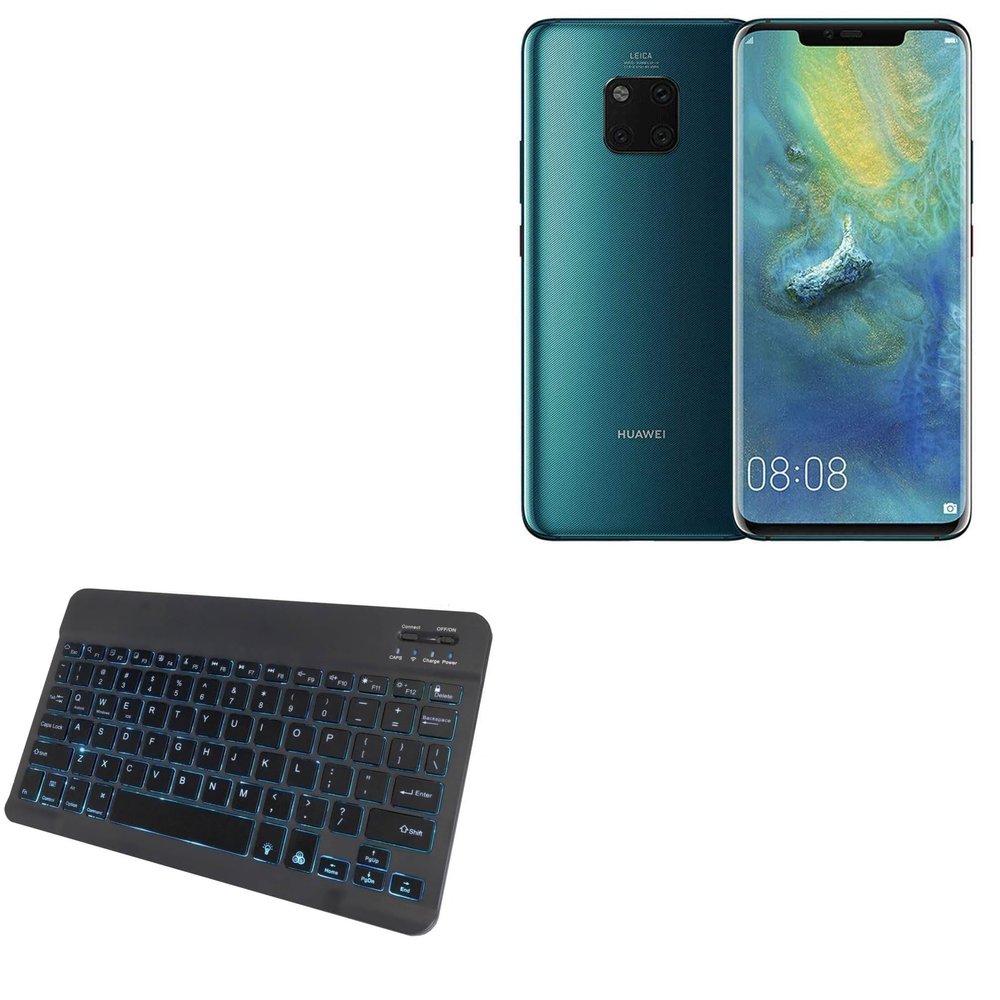 BoxWave Keyboard Compatible with Huawei Mate 20 Pro - SlimKeys Bluetooth Keyboard - with Backlight, Portable Slim LED 7 Colors - Jet Black