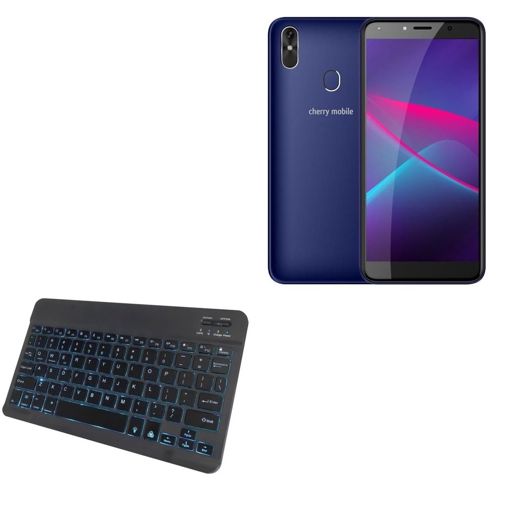 BoxWave Keyboard Compatible with Cherry Mobile Flare J2 Max - SlimKeys Bluetooth Keyboard - with Backlight, Portable Slim LED 7 Colors - Jet Black