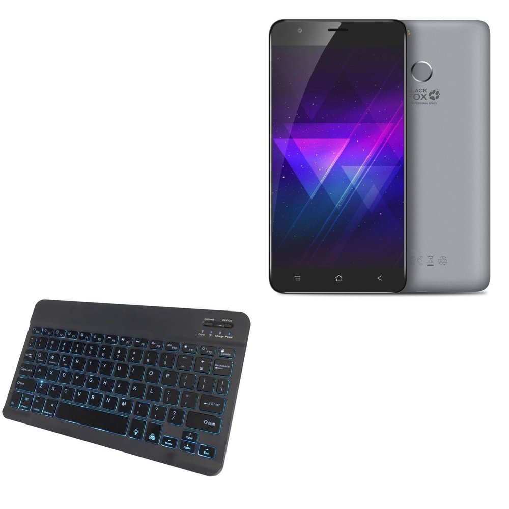 BoxWave Keyboard Compatible with Black Fox BMM 542 - SlimKeys Bluetooth Keyboard - with Backlight, Portable Slim LED 7 Colors - Jet Black