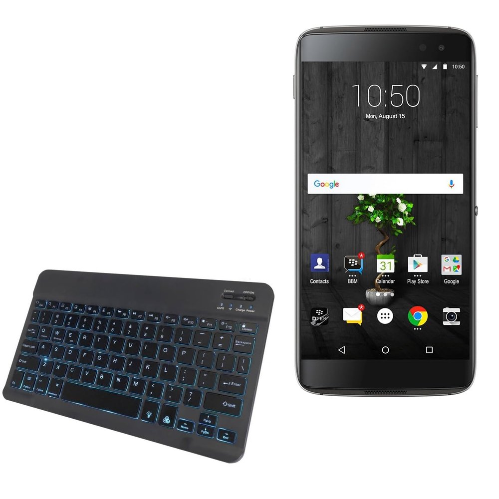 BoxWave Keyboard Compatible with BlackBerry DTEK60 - SlimKeys Bluetooth Keyboard - with Backlight, Portable Slim LED 7 Colors - Jet Black