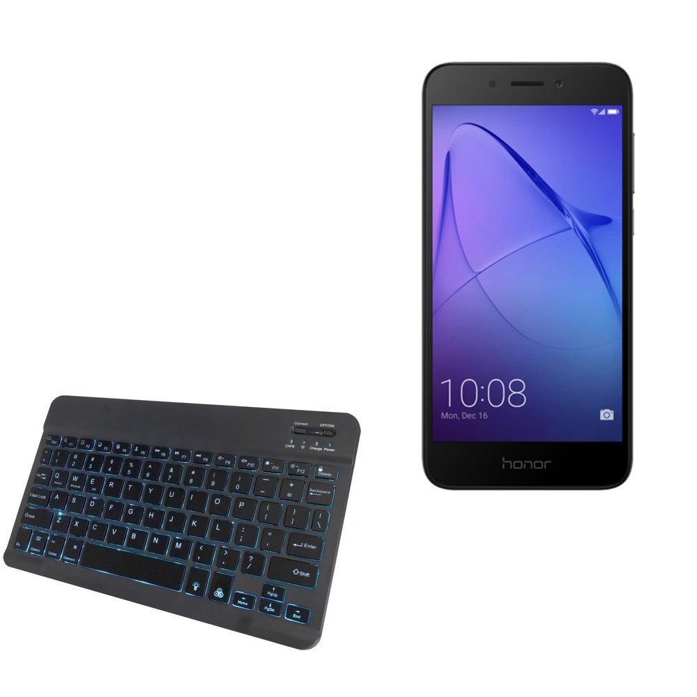 BoxWave Keyboard Compatible with Huawei Honor Holly 4 - SlimKeys Bluetooth Keyboard - with Backlight, Portable Slim LED 7 Colors - Jet Black