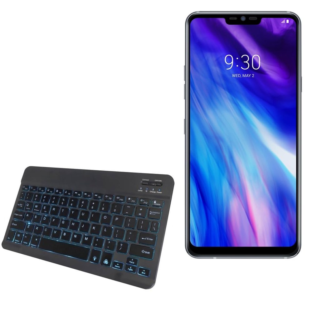 BoxWave Keyboard Compatible with LG G7+ ThinQ - SlimKeys Bluetooth Keyboard - with Backlight, Portable Slim LED 7 Colors - Jet Black