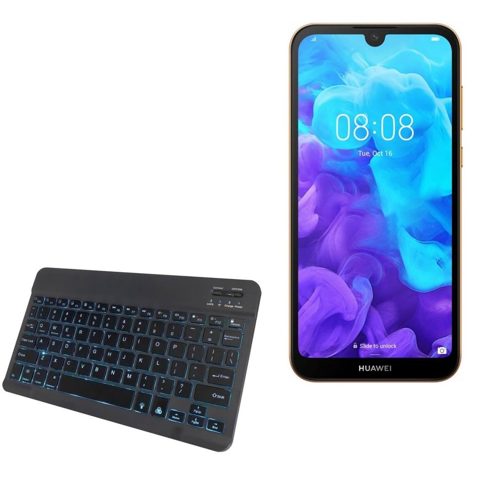 BoxWave Keyboard Compatible with Huawei Y5 2019 - SlimKeys Bluetooth Keyboard - with Backlight, Portable Slim LED 7 Colors - Jet Black