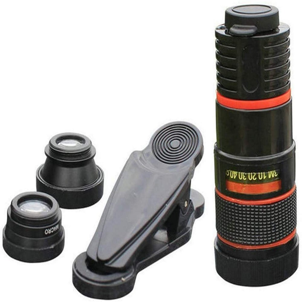 Portable Pocket Compact Monoculars,4 in 1 Universal Phone Camera Lens Kit 8X Telephoto Lens Wide Angle Lens,for Bird Wat
