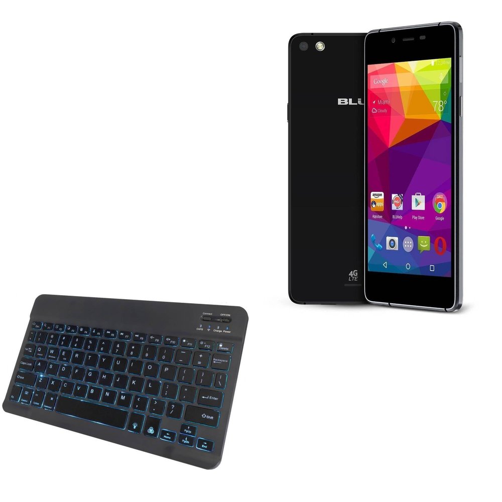 BoxWave Keyboard Compatible with BLU Vivo Air LTE - SlimKeys Bluetooth Keyboard - with Backlight, Portable Slim LED 7 Colors - Jet Black