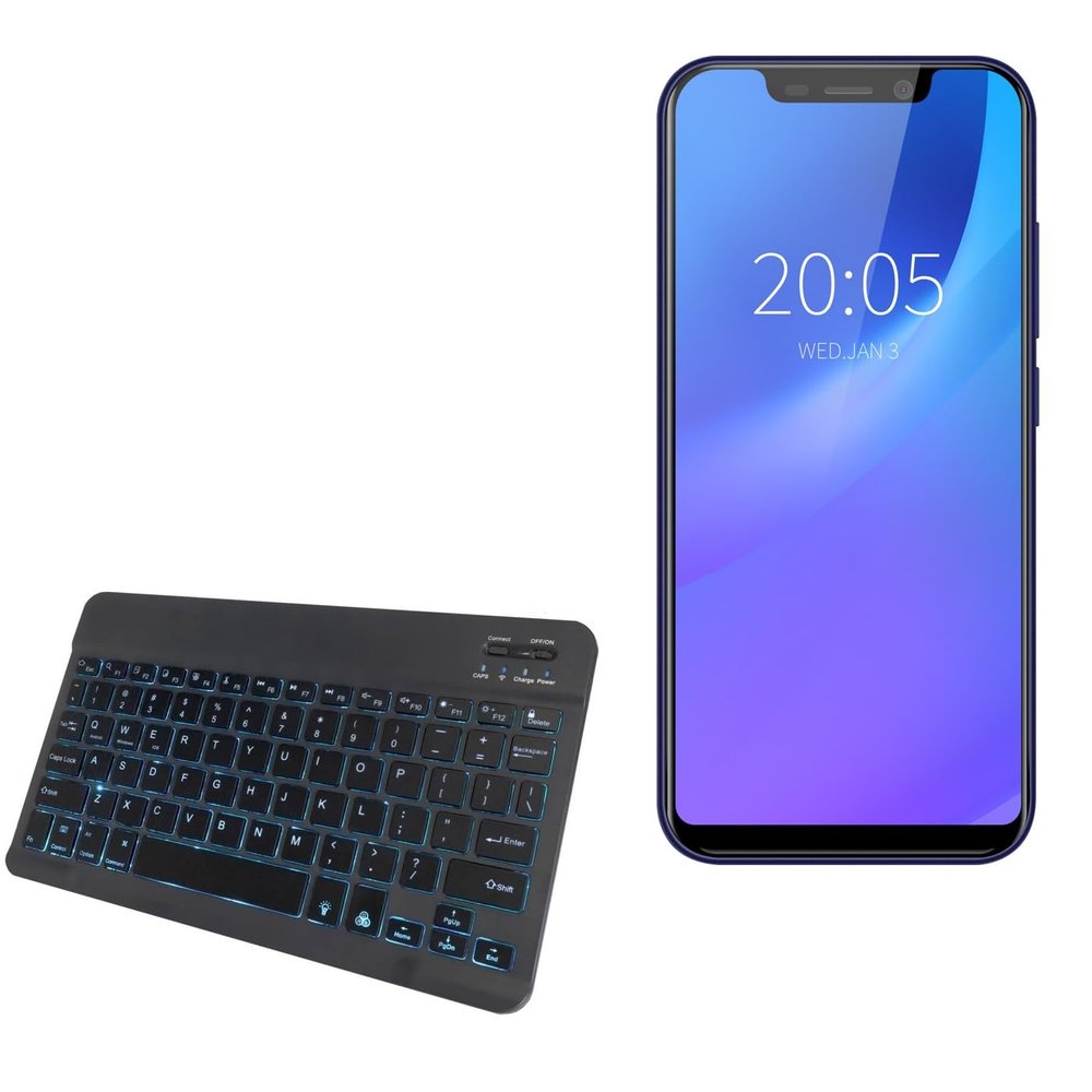 BoxWave Keyboard Compatible with Blackview A30 - SlimKeys Bluetooth Keyboard - with Backlight, Portable Slim LED 7 Colors - Jet Black