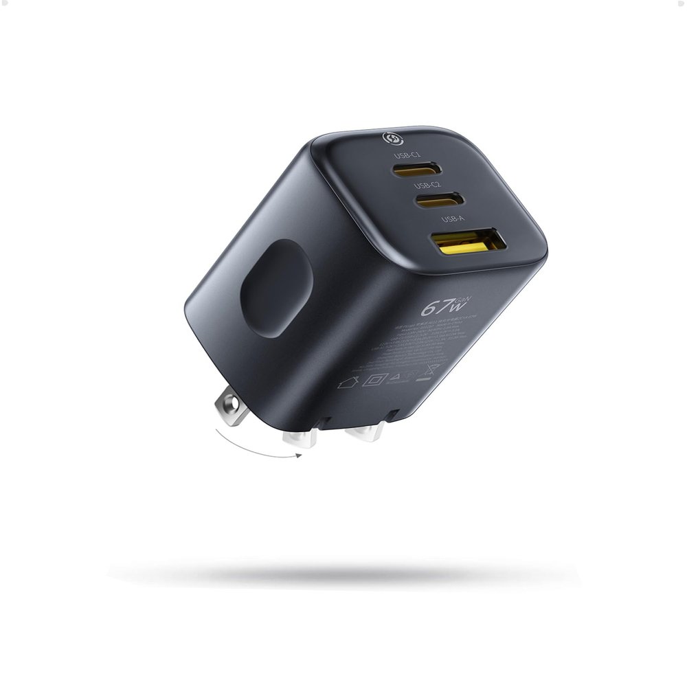Baseus PICOGO 67W USB C Charger, Smallest 3 Port Fast Charging Block with Foldable Plug, PD/PPS for MacBook Air/Pro, iPhone 17/16/15 Series, Galaxy S25/24, Airpods 4 & More