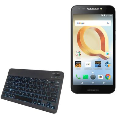 BoxWave Keyboard Compatible with Alcatel A30 Plus - SlimKeys Bluetooth Keyboard - with Backlight, Portable Slim LED 7 Colors - Jet Black