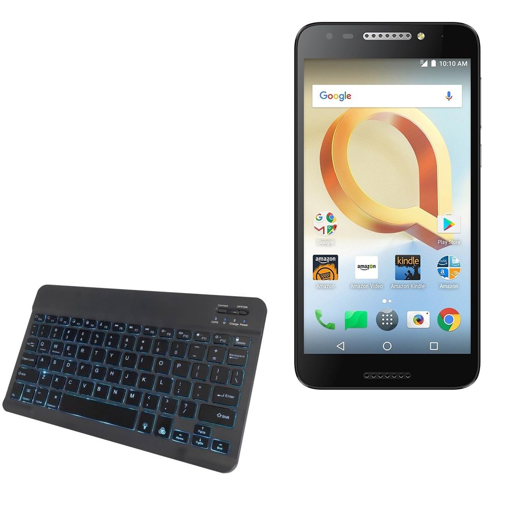BoxWave Keyboard Compatible with Alcatel A30 Plus - SlimKeys Bluetooth Keyboard - with Backlight, Portable Slim LED 7 Colors - Jet Black