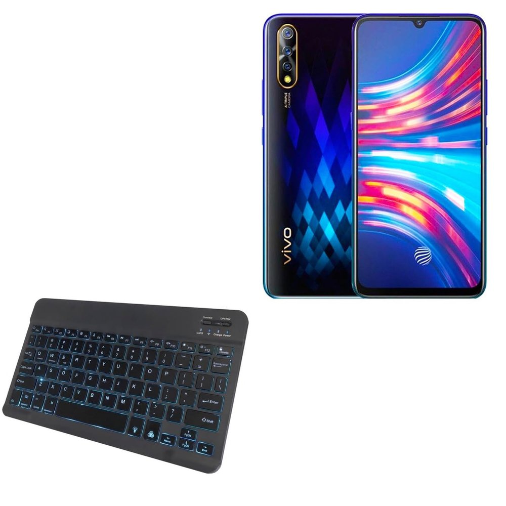 BoxWave Keyboard Compatible with vivo V17 Neo - SlimKeys Bluetooth Keyboard - with Backlight, Portable Slim LED 7 Colors - Jet Black