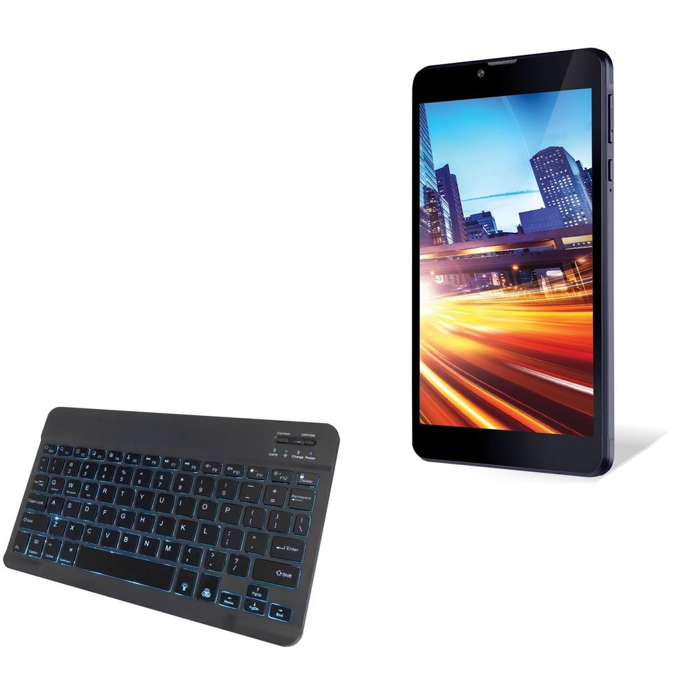 BoxWave Keyboard Compatible with iBall Blaze V4 - SlimKeys Bluetooth Keyboard - with Backlight, Portable Slim LED 7 Colors - Jet Black