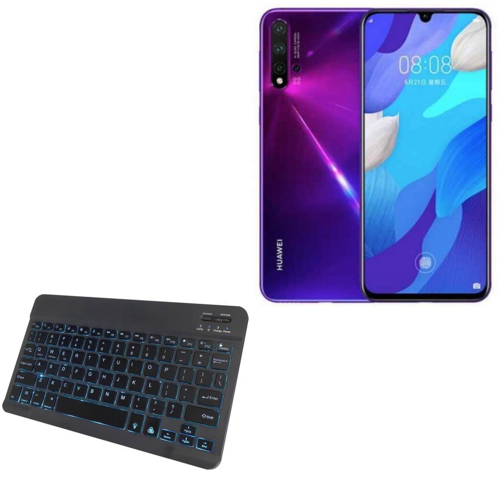 BoxWave Keyboard Compatible with Huawei nova 5 Pro - SlimKeys Bluetooth Keyboard - with Backlight, Portable Slim LED 7 Colors - Jet Black